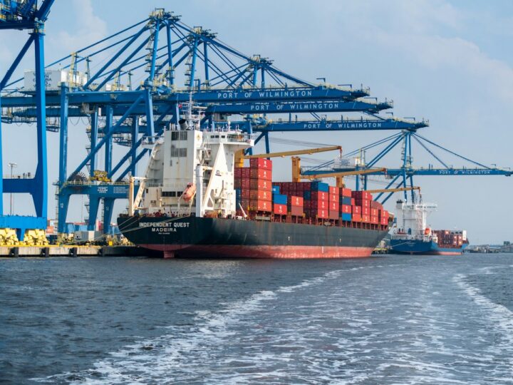 Cargo ship and port crane